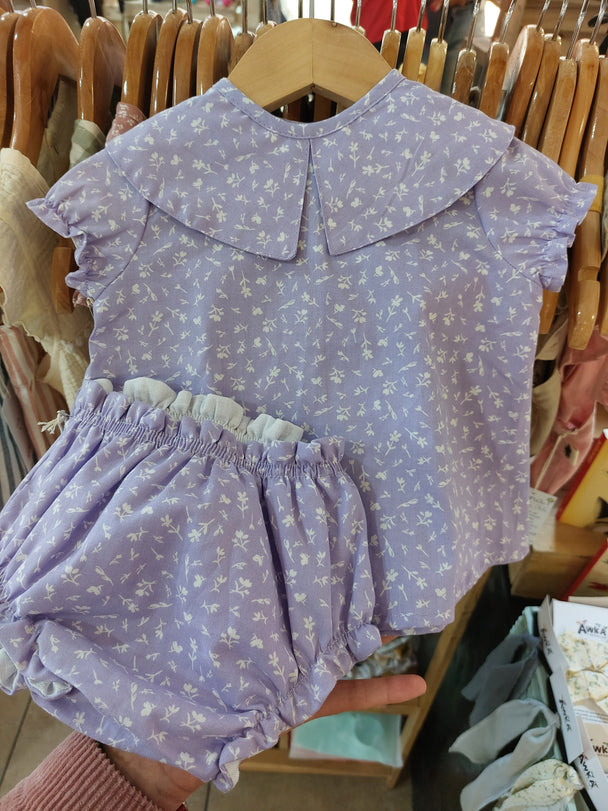 Blusa manga corta floreado lila - Lina Sustentable, ropa Niño Chile, ropa de niño en oferta