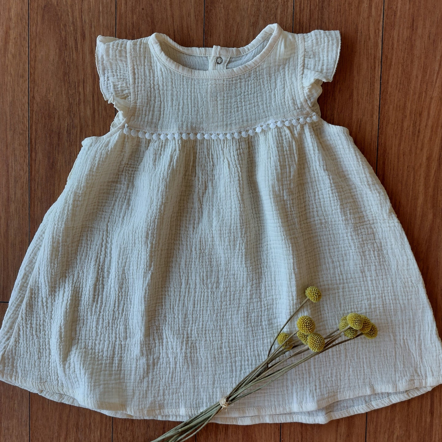Vestido bolillo muselina orgánica - Lina Sustentable, ropa Niño Chile, ropa de niño en oferta