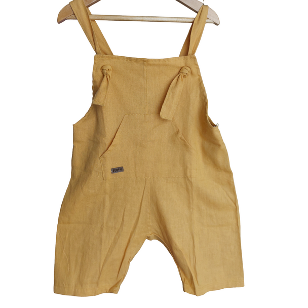Jardinera corta Lino mostaza - Lina Sustentable, ropa Niño Chile, ropa de niño en oferta