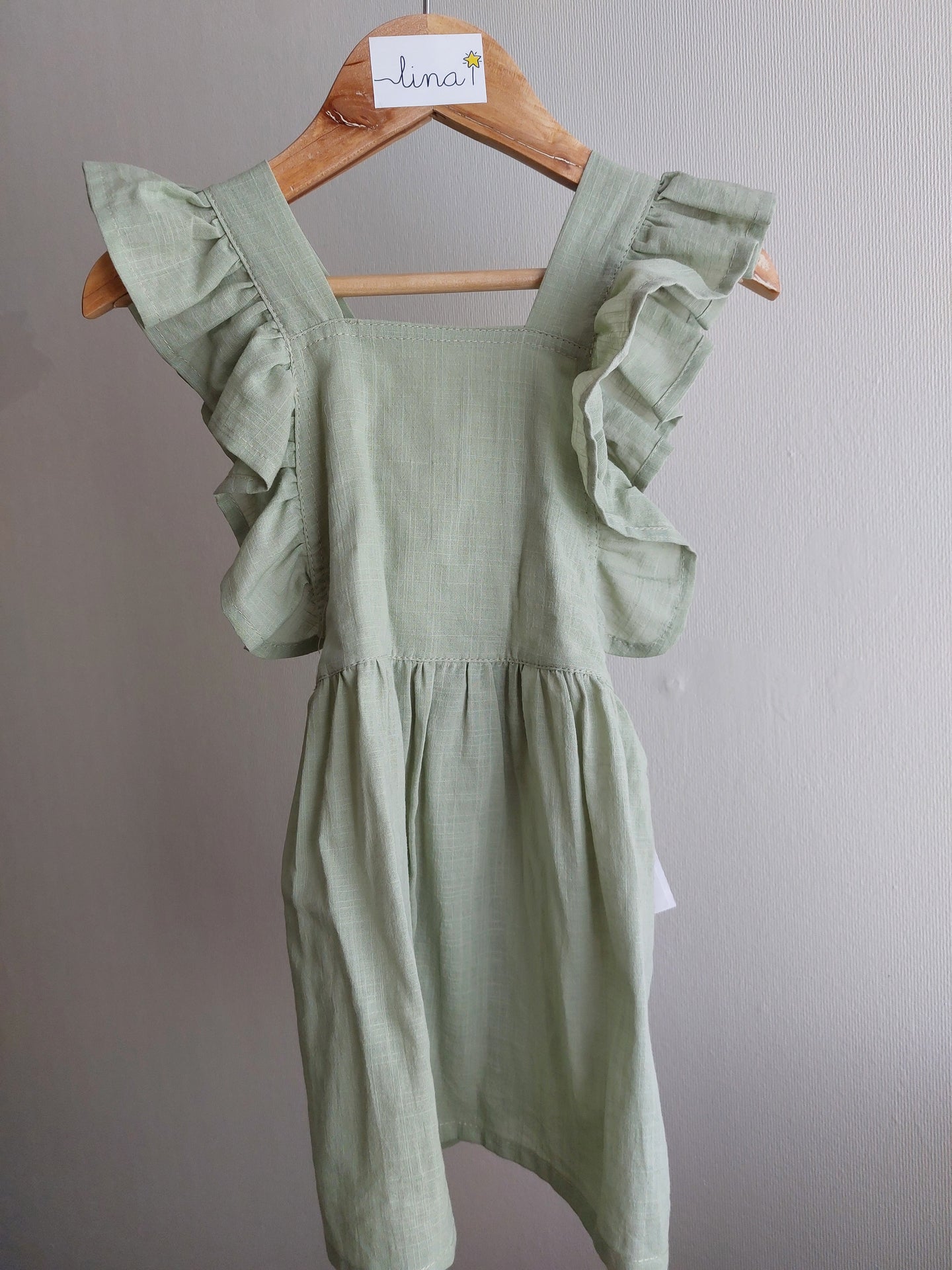 Vestido volante lino algodón - Lina Sustentable, ropa Niño Chile, ropa de niño en oferta