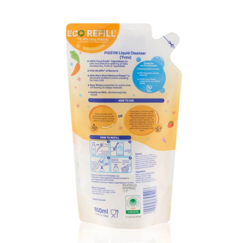 Recarga limpiador de Mamaderas, Frutas y Verduras 650ml Clásico y Yuzu - Lina Sustentable, ropa Niño Chile, ropa de niño en oferta
