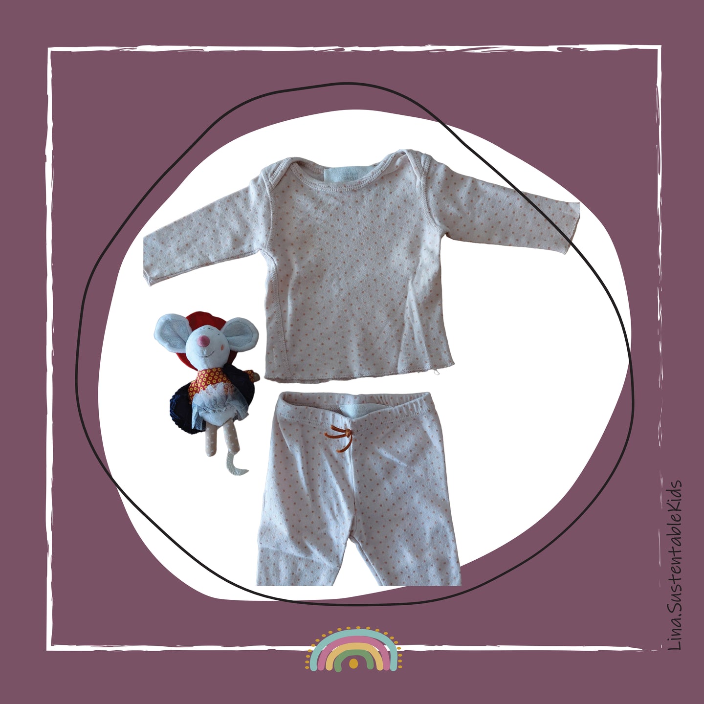 Conjunto bebé puntitos dorados - Lina Sustentable, ropa Niño Chile, ropa de niño en oferta