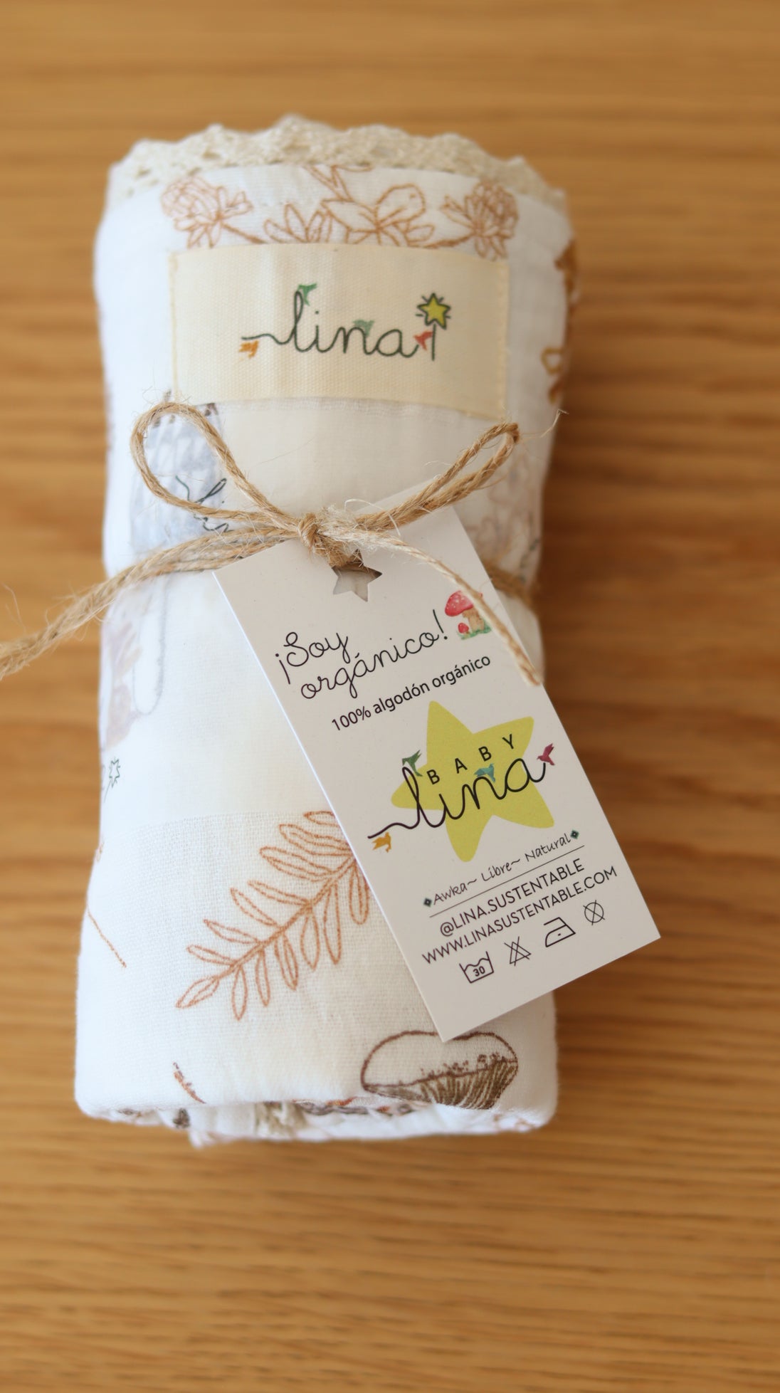 Tuto mediano muselina orgánica 60x60cm - Lina Sustentable, ropa Niño Chile, ropa de niño en oferta